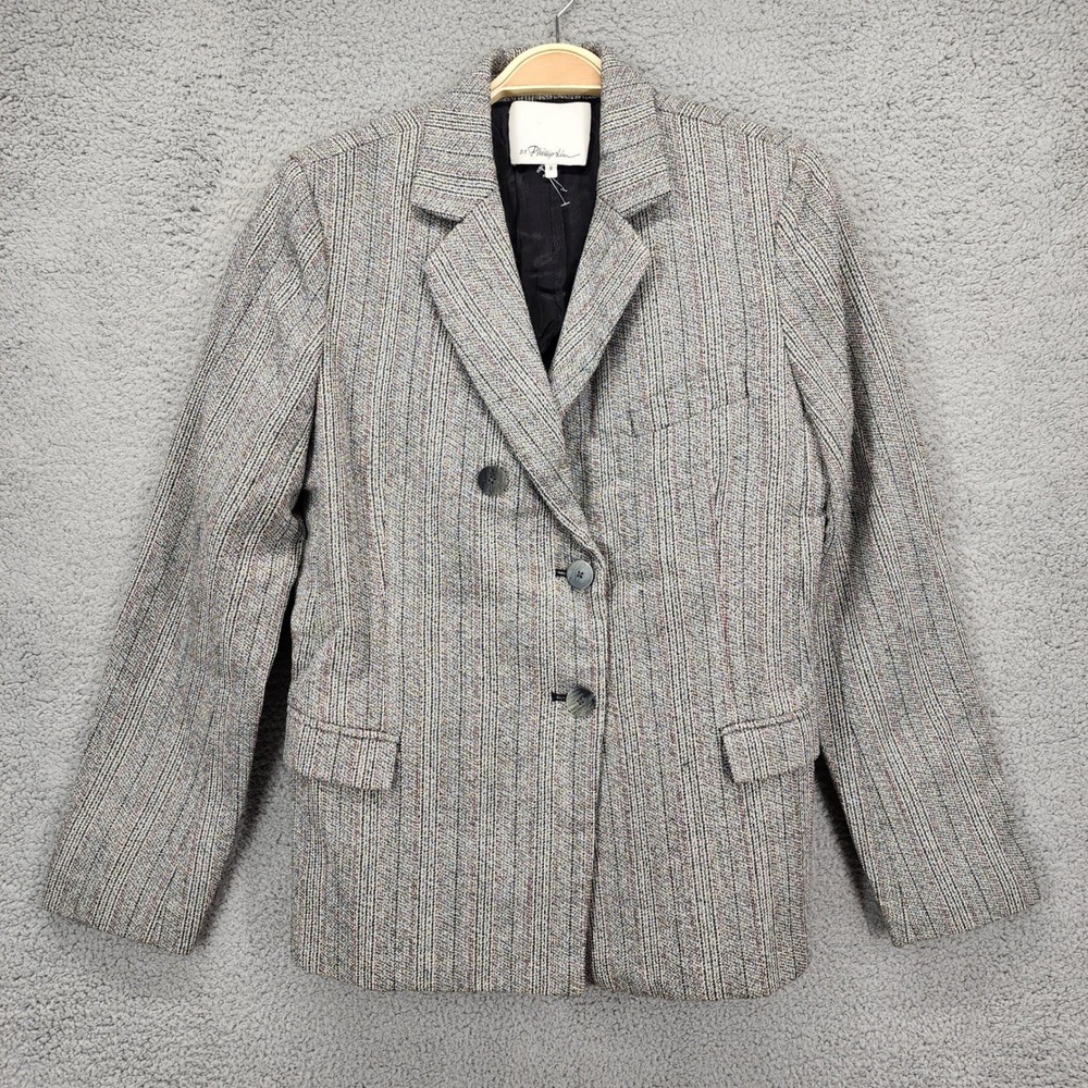3.1 Phillip Lim Womens Grey Striped Wool Blend Double Breasted Blazer Size 8